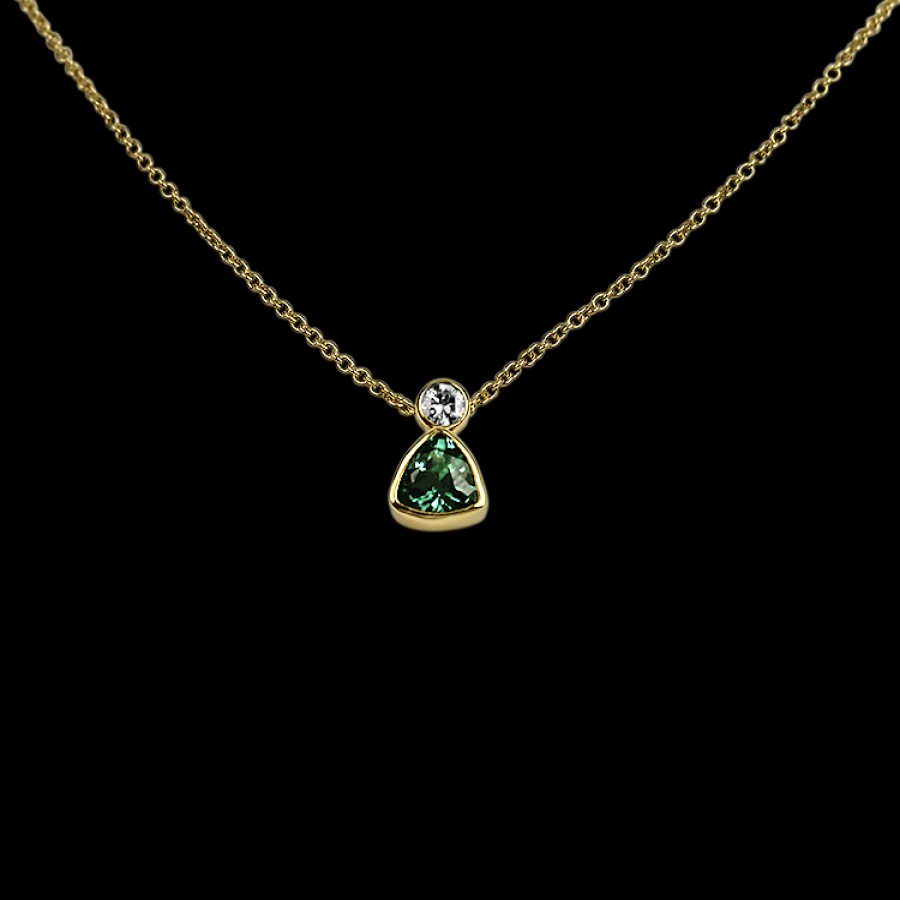 Estate PAGE Estate | Estate 18K Yellow Gold Tourmaline & Diamond Pendant Necklace