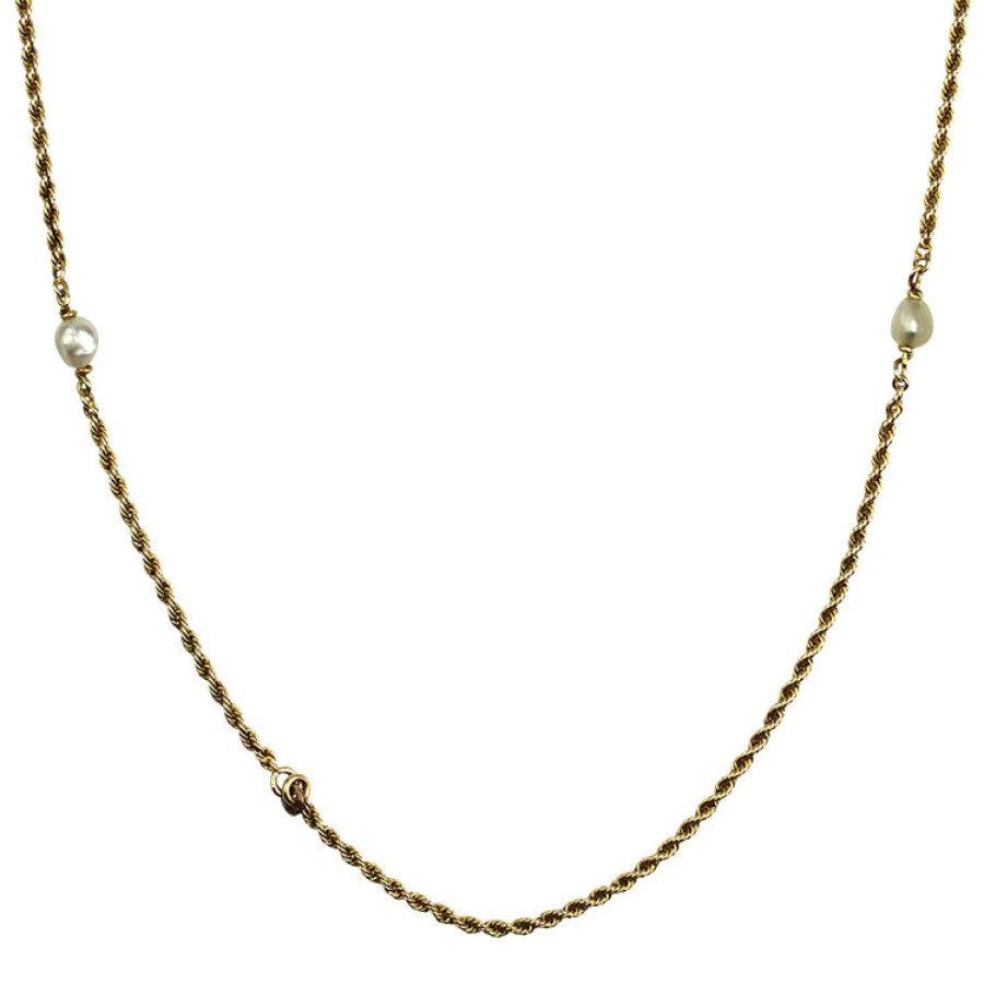 Estate PAGE Estate | Estate 14K Yellow Gold Pearl Stations 56" Rope Chain Necklace