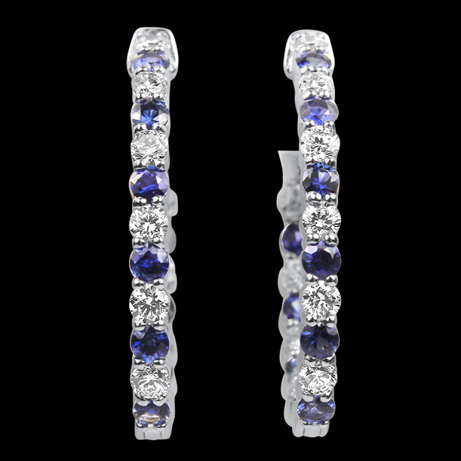 Jewelry Mark Henry Diamond Earrings | Mark Henry 18K White Gold Sapphire And Diamond Hoop Earrings