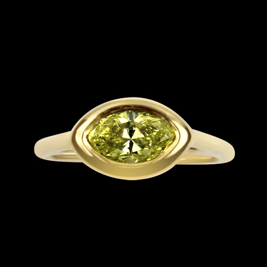 Estate PAGE Estate | Estate 18K Yellow Gold Fancy Yellow Marquis Diamond Bezel Solitaire Ri