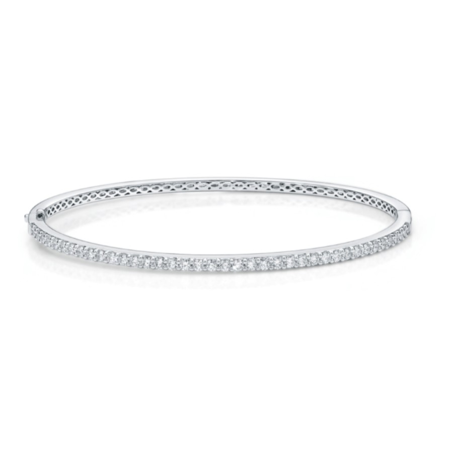 Jewelry Memoire Bangle Bracelets | Memoire 18K White Gold Shared Prong Diamond Bangle Bracelet