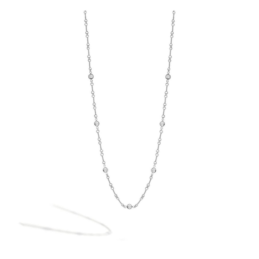 Jewelry Roberto Coin Diamond Necklaces & Pendants | Roberto Coin Diamonds By The Inch 18K White Gold 7 Station Diamond Bon