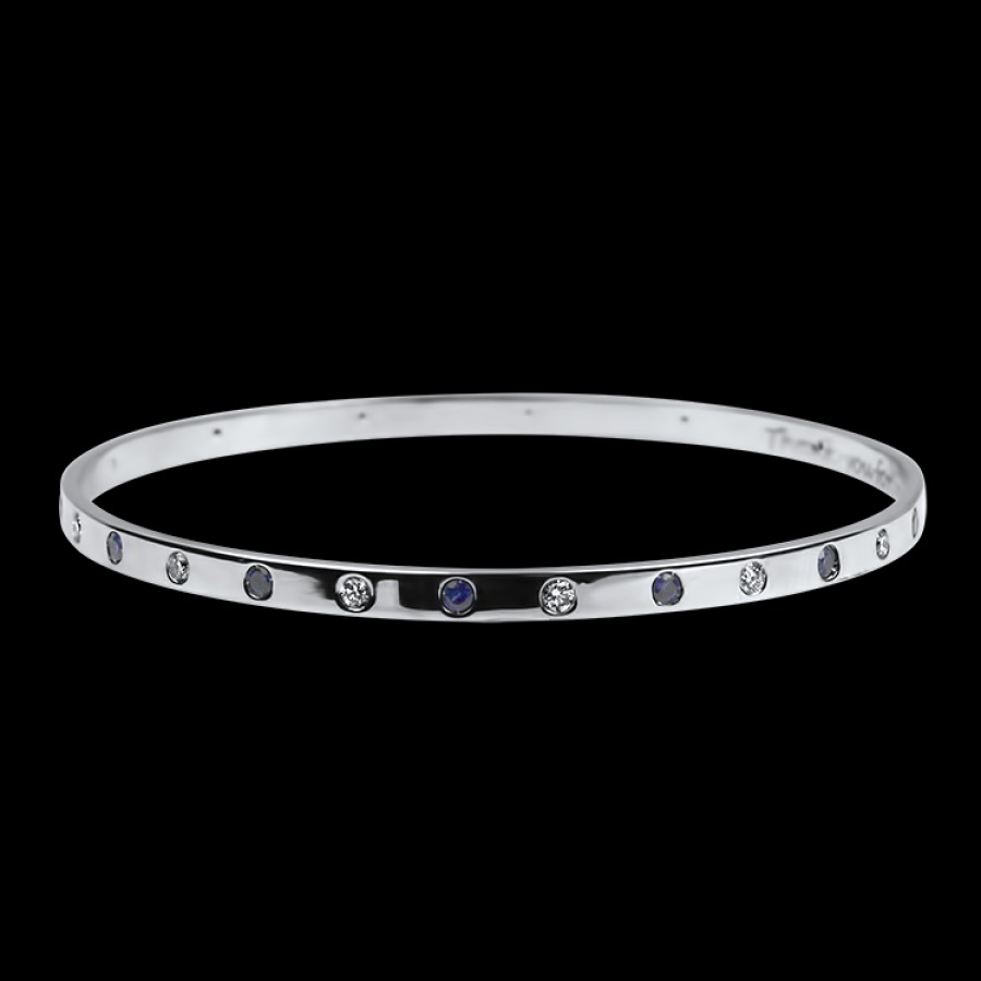 Estate PAGE Estate | Estate 14K White Gold Diamond & Sapphire Bangle Bracelet