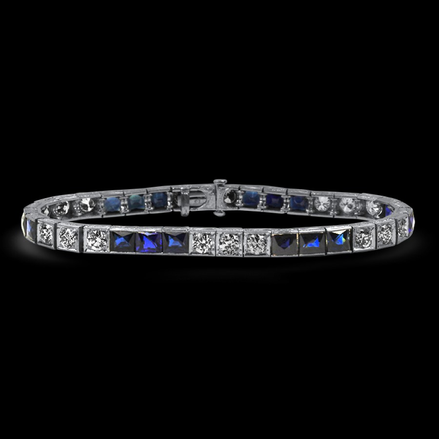 Estate PAGE Estate | Estate Platinum Diamond & Sapphire Line Bracelet