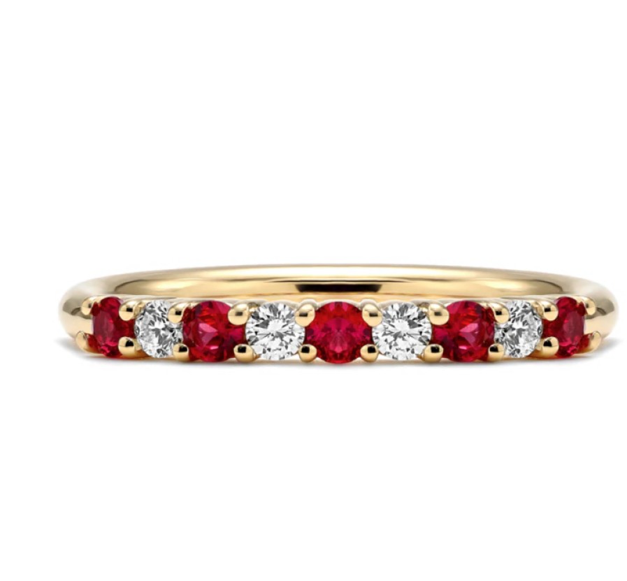 Jewelry Mark Henry Diamond Rings | Mark Henry 18K Yellow Gold "Everlong Slim Nine Stone" Ruby And Diamond