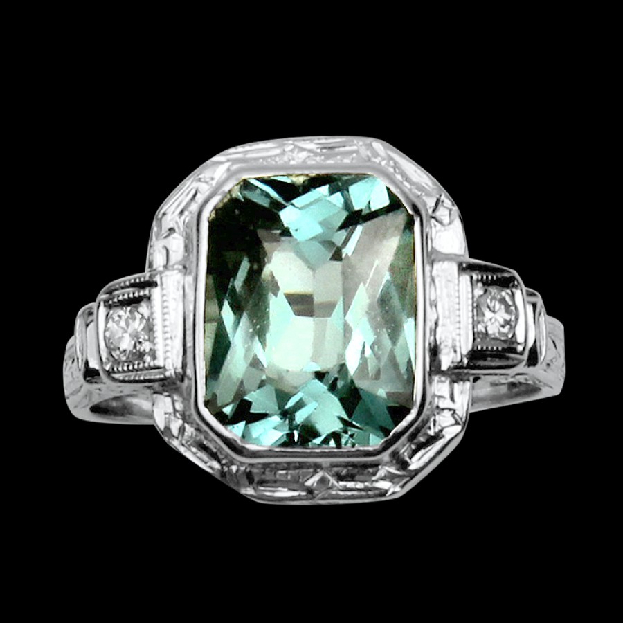 Estate PAGE Estate | Estate 14K White Synthetic Blue Spinel & Diamond Ring