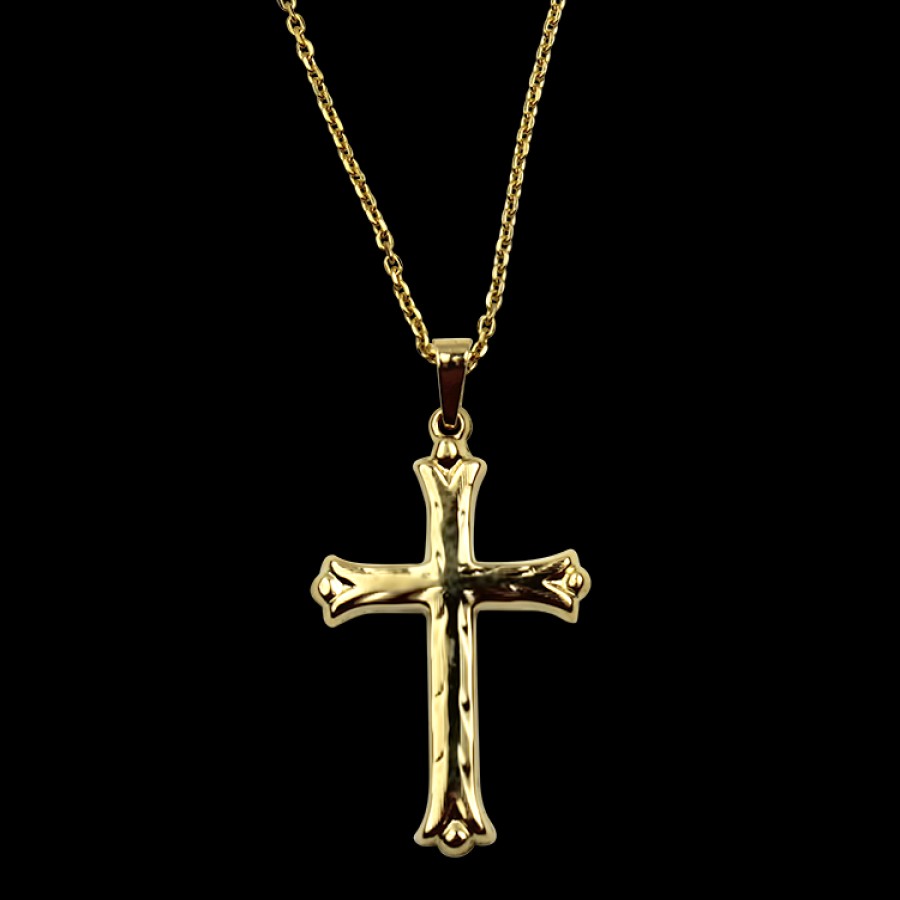 Estate PAGE Estate | Estate 14K Yellow Gold Etched Cross Pendant Necklace 20"