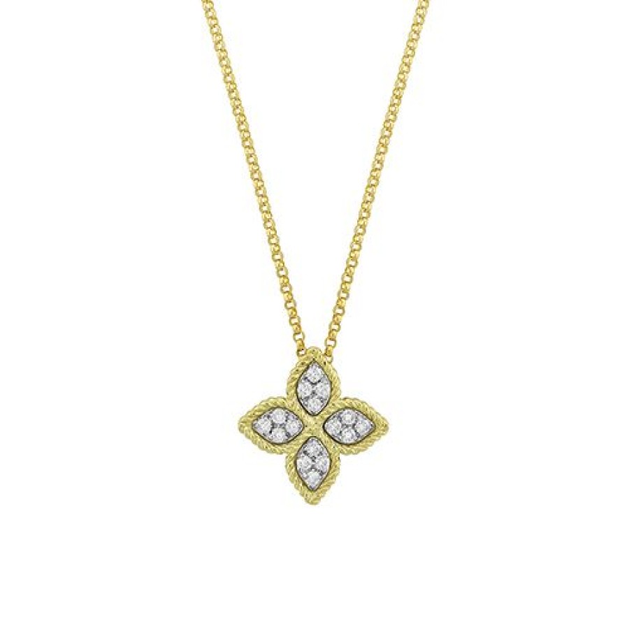 Jewelry Roberto Coin Diamond Necklaces & Pendants | Roberto Coin Princess Flower 18K Yellow Gold Medium Diamond Necklace