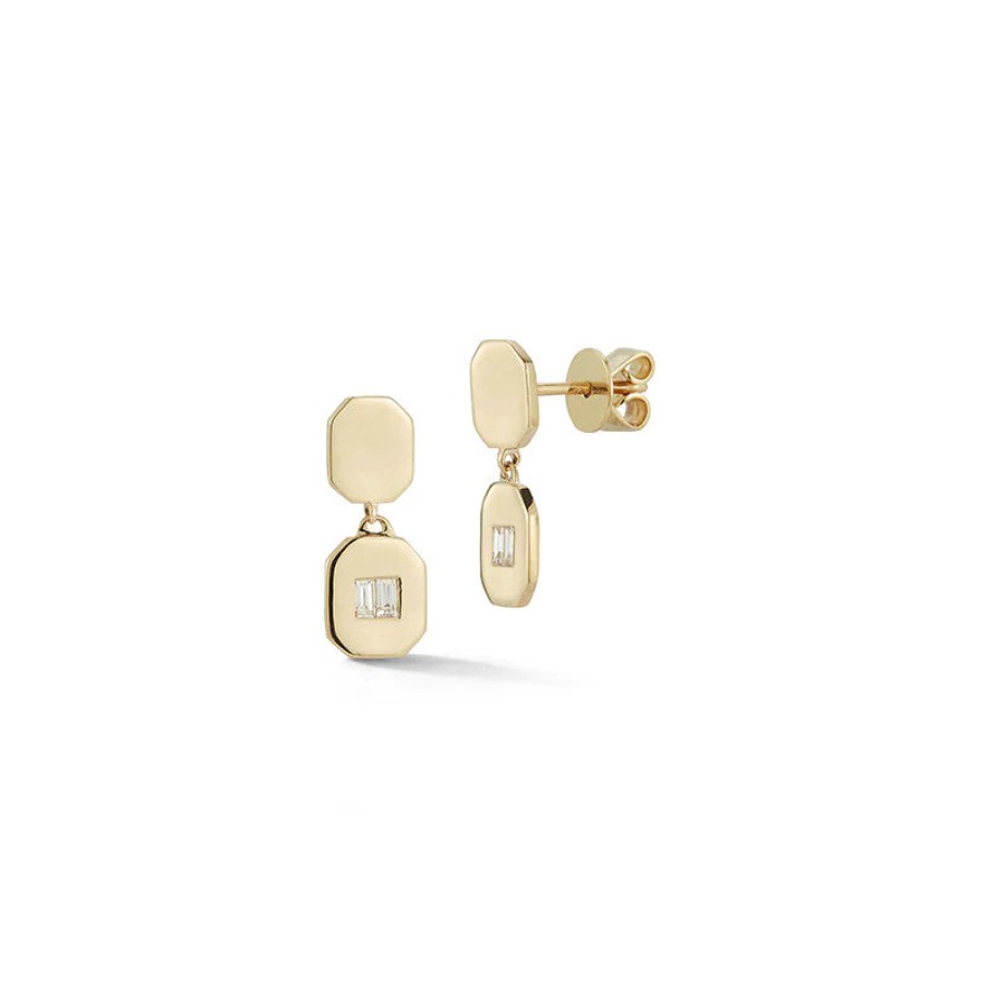 Jewelry Dana Rebecca Designs Diamond Earrings | Dana Rebecca Designs Sadie Pearl Double Baguette Drop Studs - Yellow G