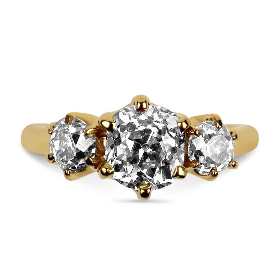 Estate PAGE Estate | Estate 18K Yellow Gold Old Mine Cut 1.12Ct Three Stone Diamond Ring