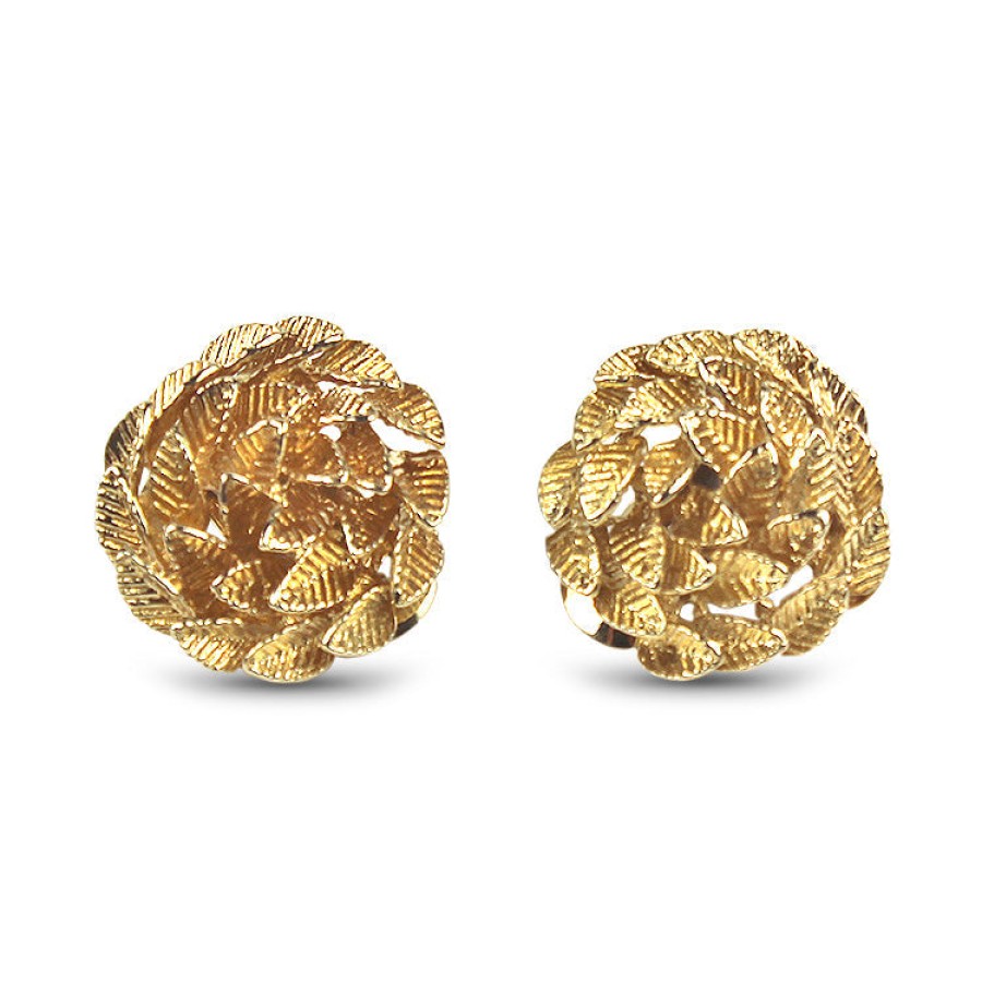 Estate PAGE Estate | Estate Yellow Gold Textured Floral Swirl Clip Earrings