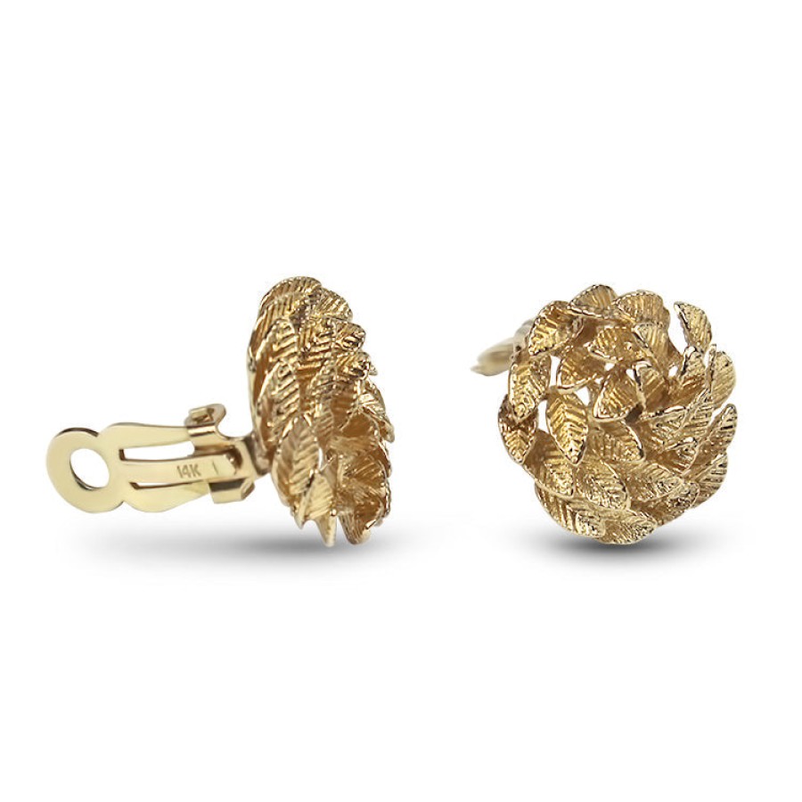 Estate PAGE Estate | Estate Yellow Gold Textured Floral Swirl Clip Earrings