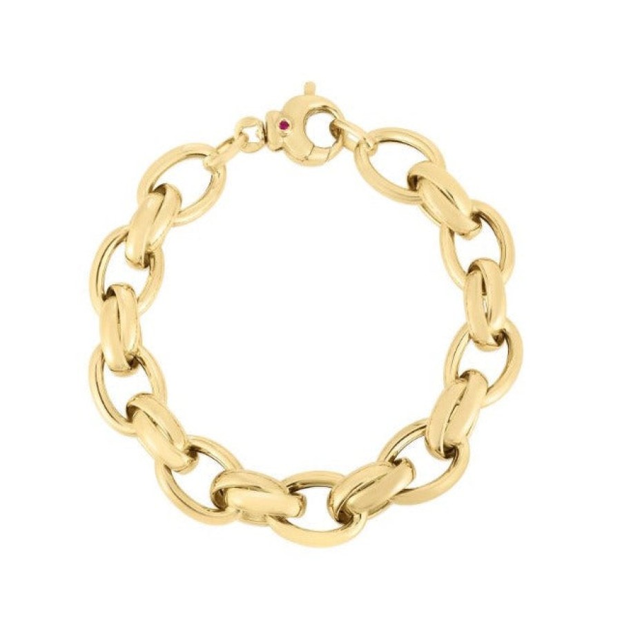 Jewelry Roberto Coin Link Bracelets | Roberto Coin Designer Gold 18K Yellow Gold Oval Alternating Link Brace