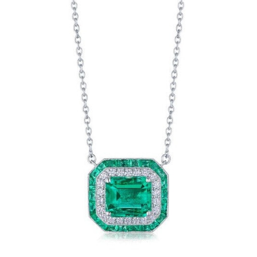 Jewelry Kwiat Diamond Necklaces & Pendants | Kwiat Platinum Colombian Emerald And Diamond Necklace