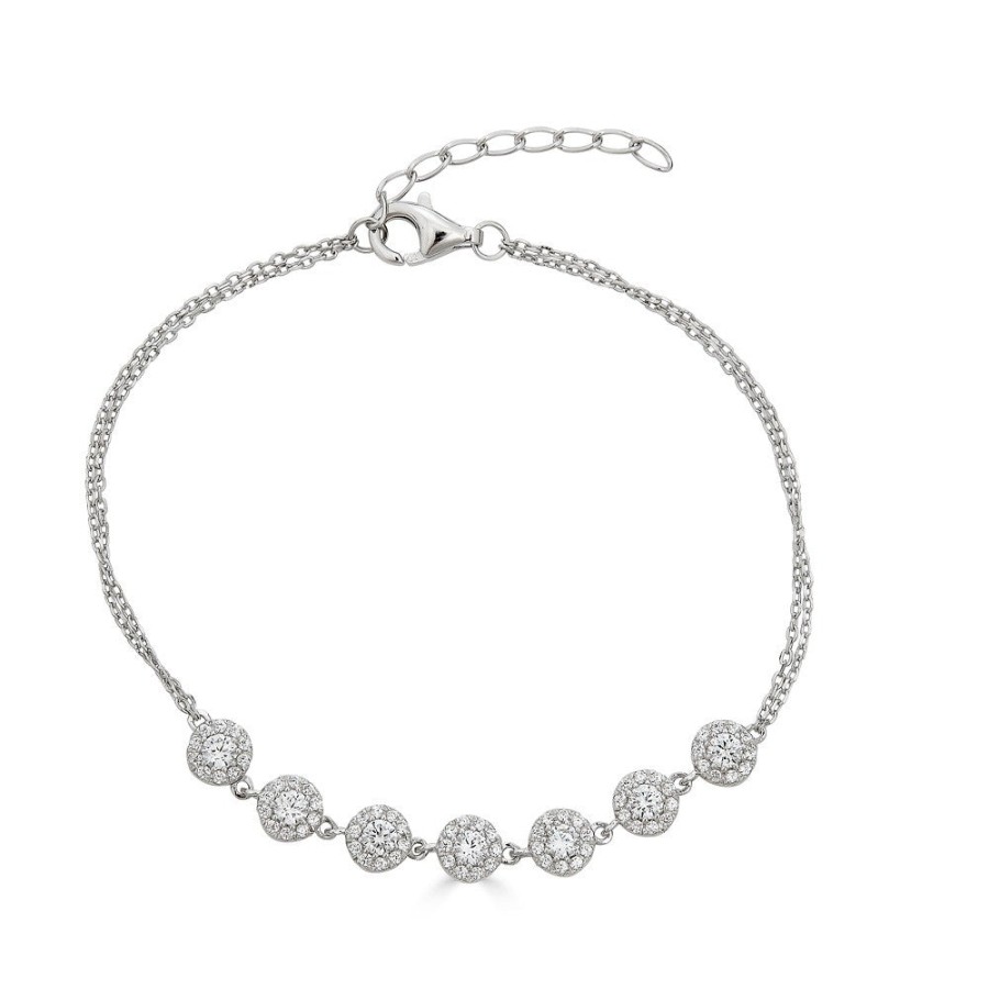 Jewelry Sincerely, Springer's Chain Bracelets | Sincerely, Springer'S Diamond Halo Double Chain Bracelet - White Gold