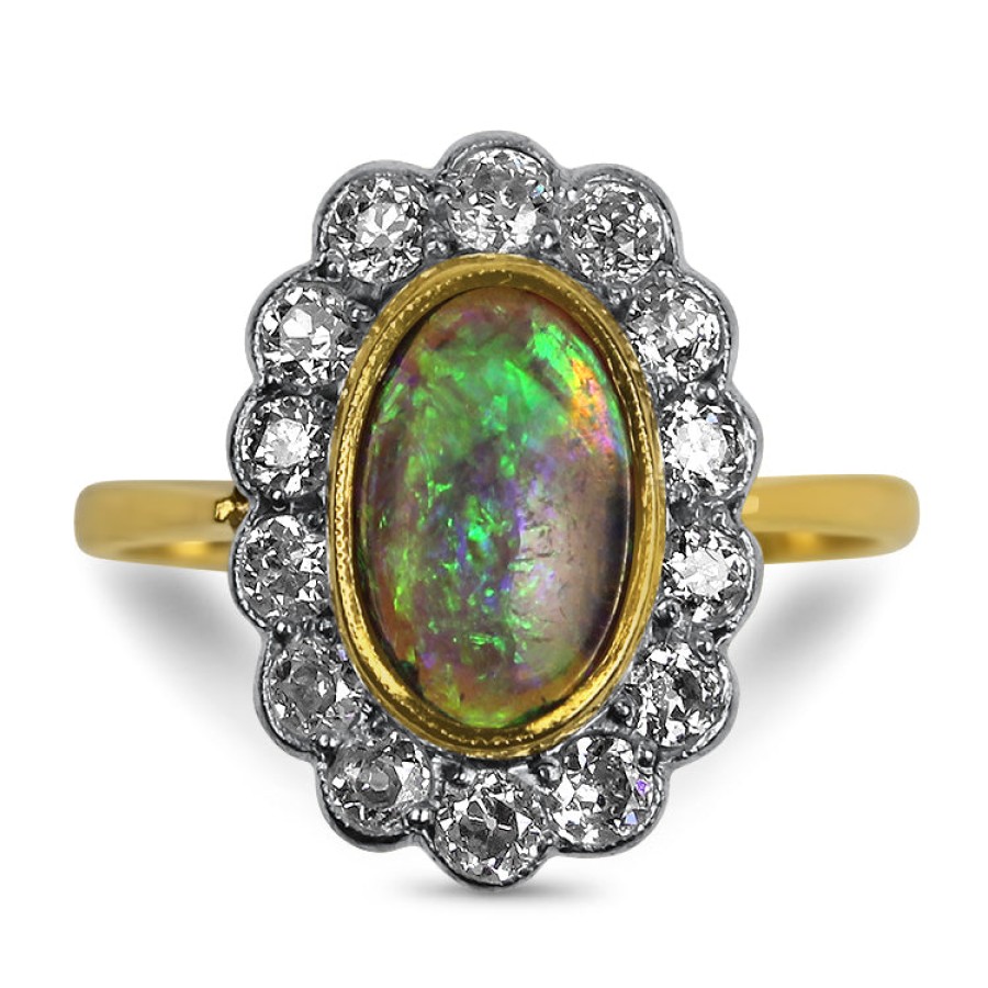 Estate PAGE Estate | Estate 18K Yellow Gold Edwardian Opal And Diamond Ring