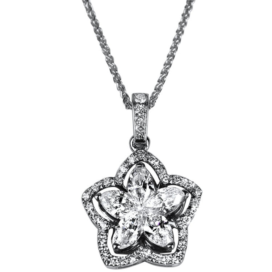 Jewelry Christopher Designs Diamond Necklaces & Pendants | Christopher Designs 18K White Gold And Diamond Star Motif Pendant