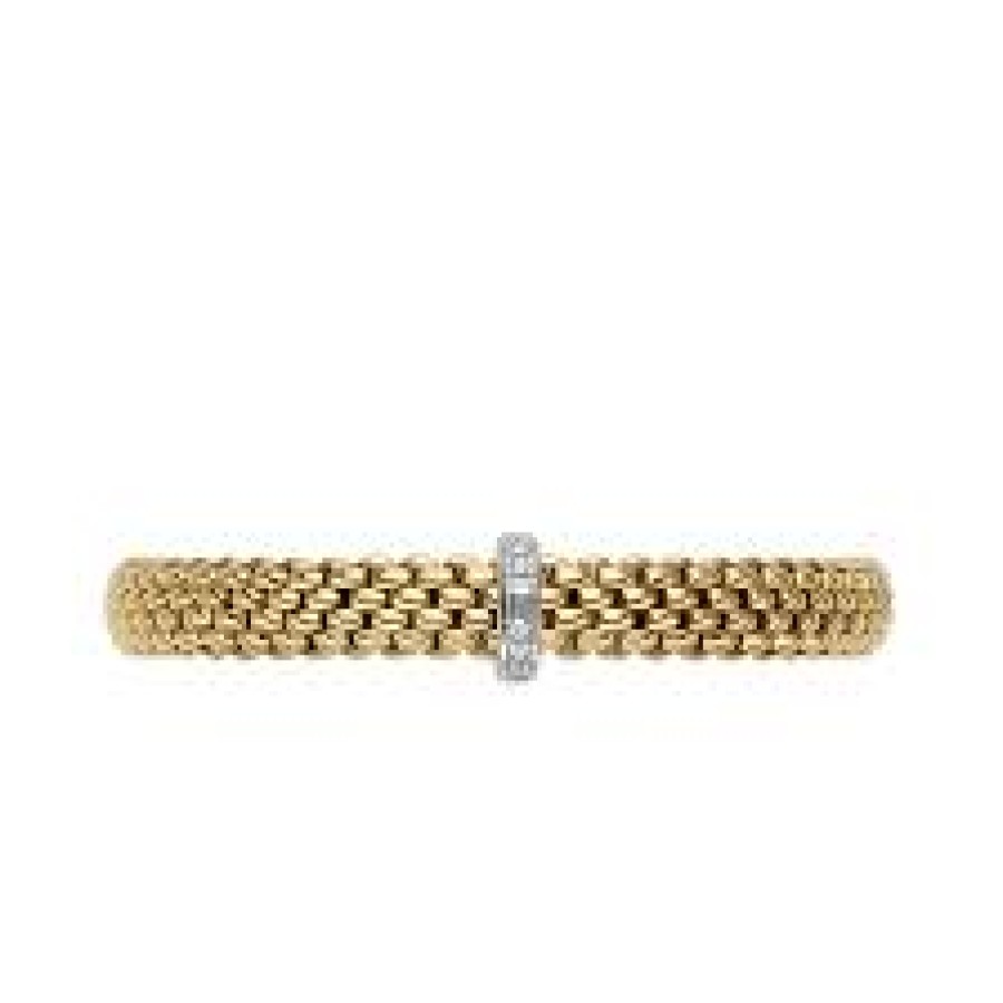 Jewelry Fope Bangle Bracelets | Fope Yellow Gold Vendome Flex'It Bracelet With Diamond Baguettes