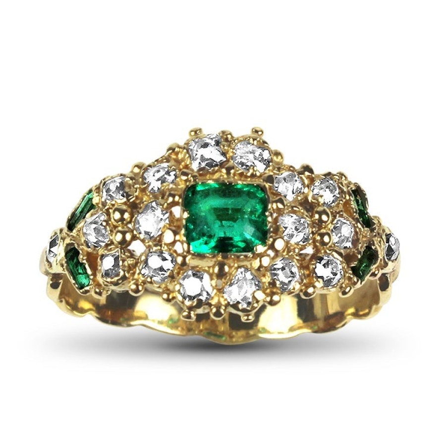 Estate PAGE Estate | Estate Yellow Gold Emerald And Diamond Cluster Ring