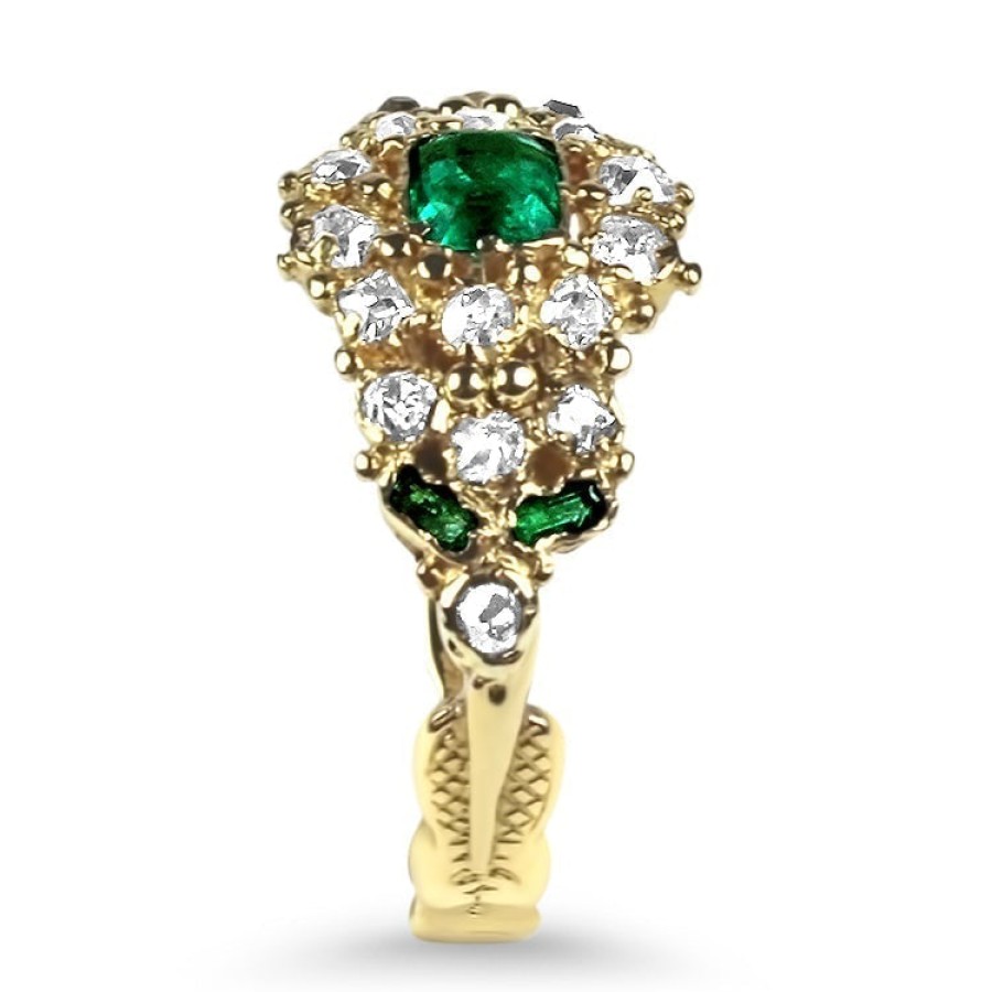 Estate PAGE Estate | Estate Yellow Gold Emerald And Diamond Cluster Ring