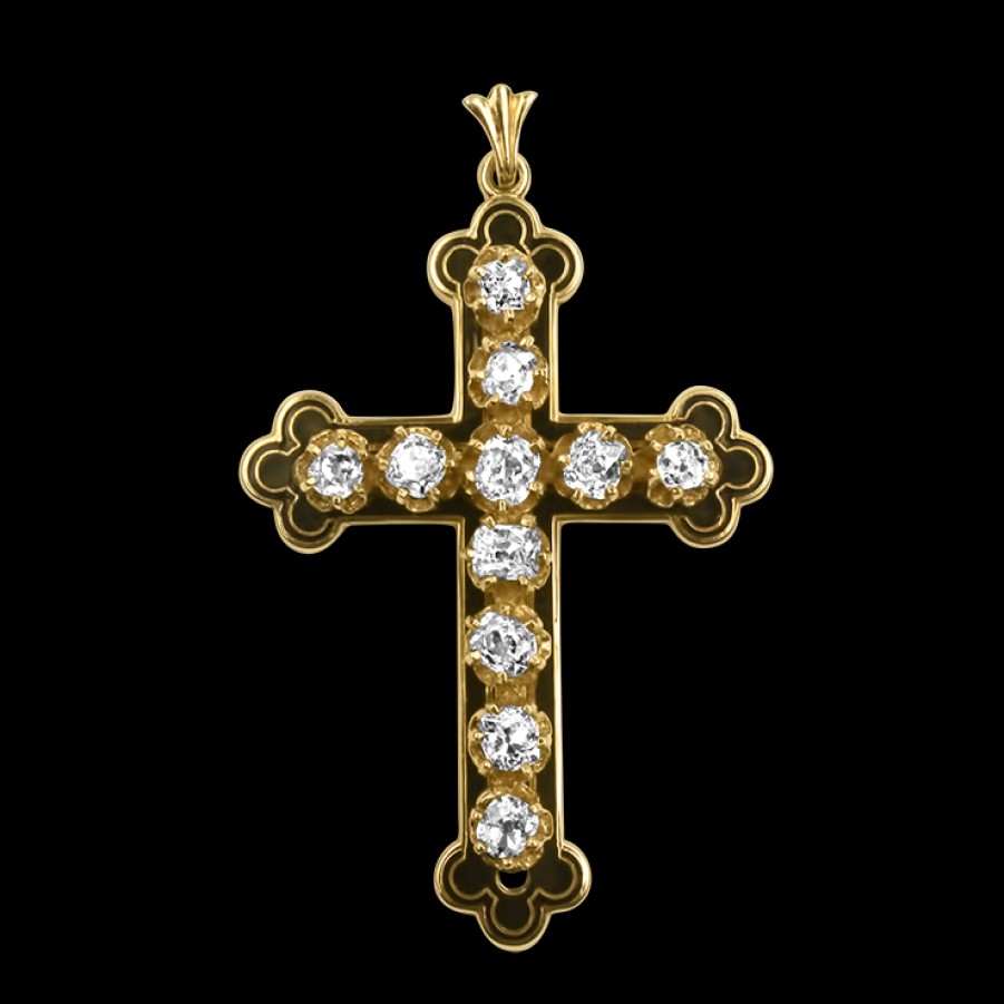 Estate PAGE Estate | Estate 14K Yellow Gold Old Mine Cut Diamond Orthodox Cross Pendant