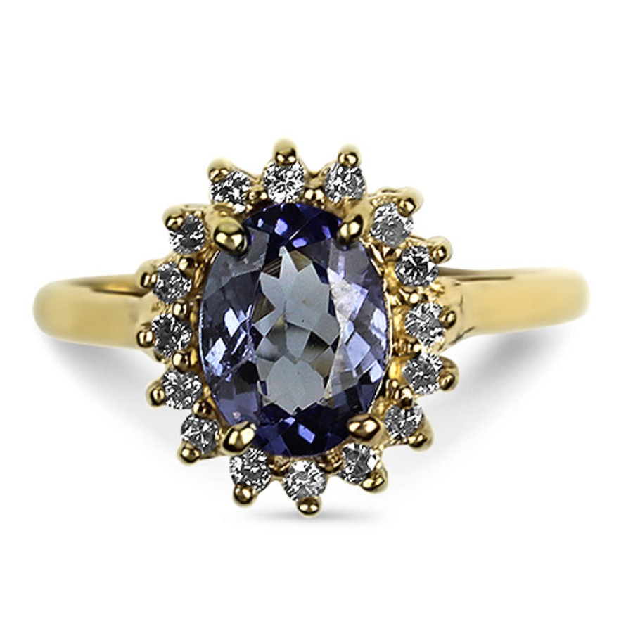 Estate PAGE Estate | Estate 14K Yellow Gold 1.05Cts Oval Tanzanite And Diamond Halo Ring