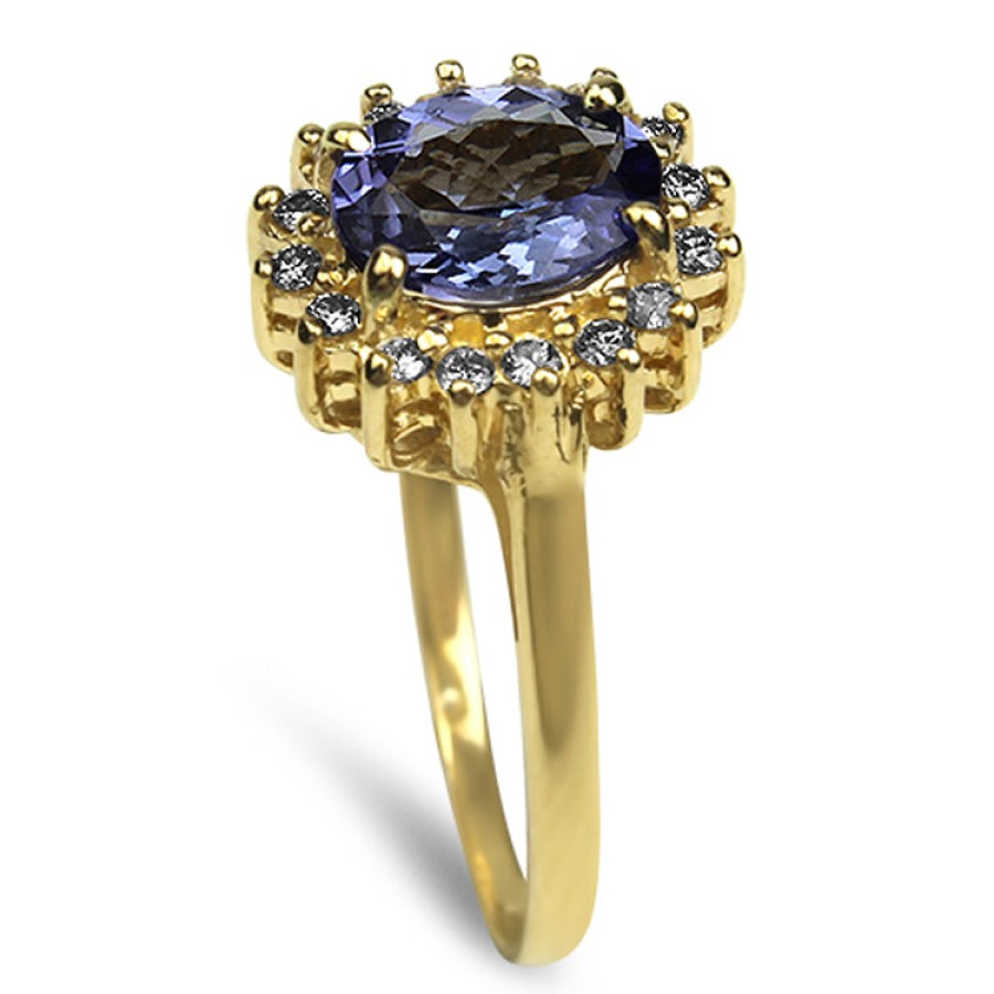 Estate PAGE Estate | Estate 14K Yellow Gold 1.05Cts Oval Tanzanite And Diamond Halo Ring