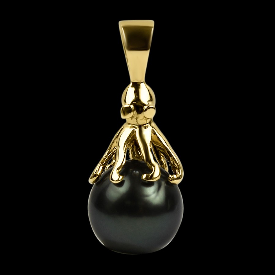 Estate PAGE Estate | Estate 14K Yellow Gold Tahitian Black Pearl Octopus Pendant