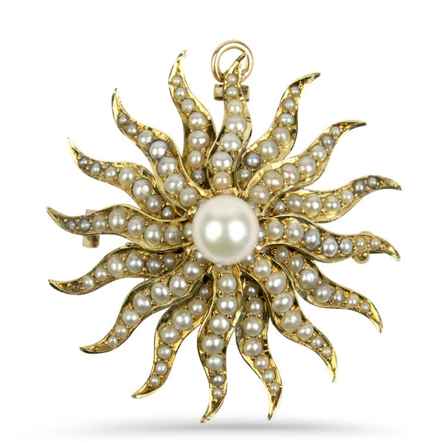 Estate PAGE Estate | Estate 14K Yellow Gold Starburst Pearl Pin And Pendant