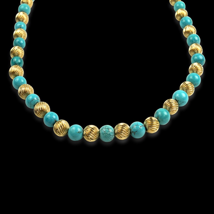 Estate PAGE Estate | Estate 14K Yellow Gold & Turquoise Bead Neckalce