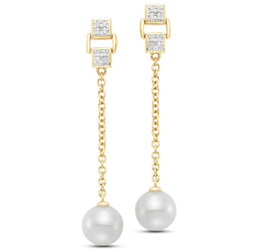 Jewelry Mastoloni Diamond Earrings | Mastoloni 14K Yellow Gold Pearl & Diamond Chain Drop Earrings