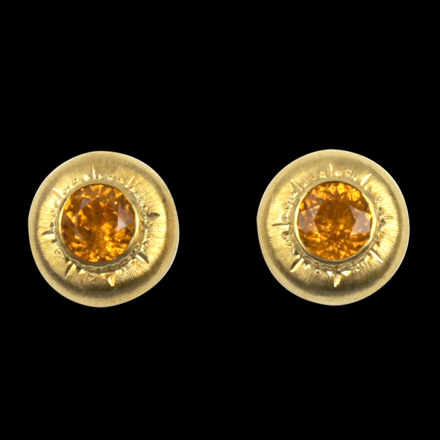 Estate PAGE Estate | Estate 18K Yellow Gold Concentric Spessartite Garnet Stud Earrings