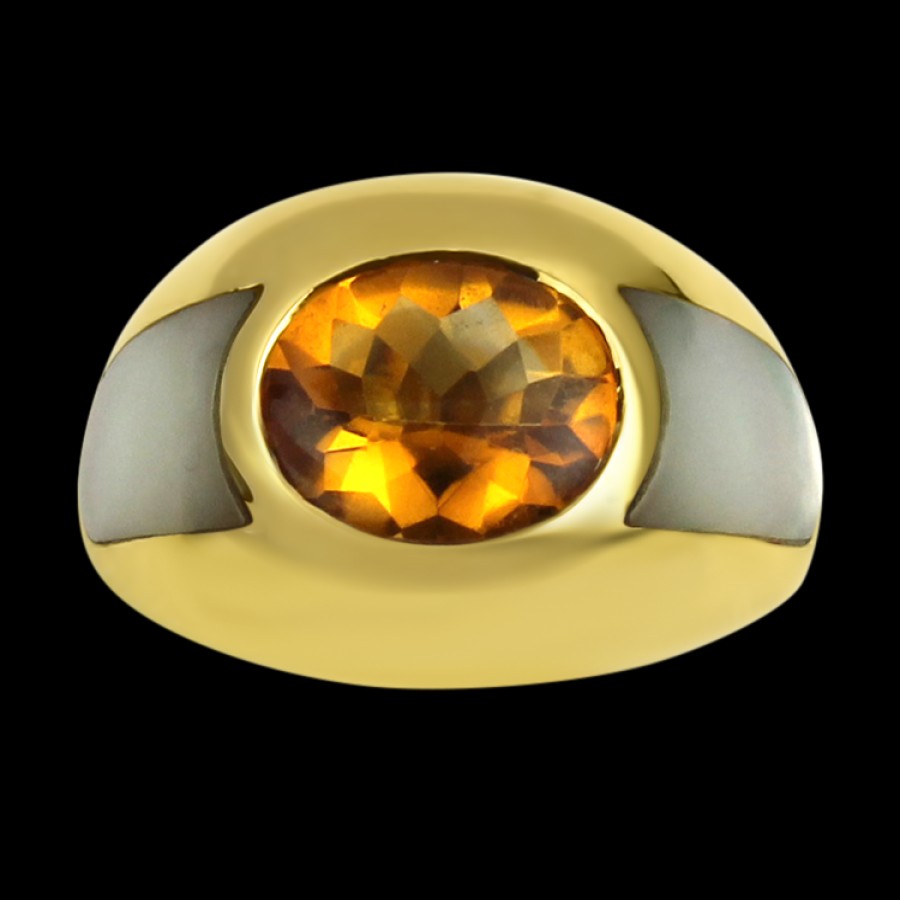 Estate PAGE Estate | Estate Maboussin 18K Yellow Gold Citrine & Mother Of Pearl Ring