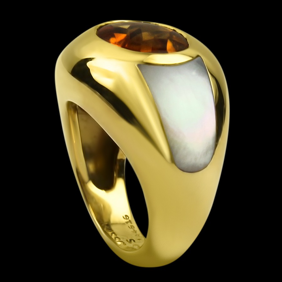 Estate PAGE Estate | Estate Maboussin 18K Yellow Gold Citrine & Mother Of Pearl Ring