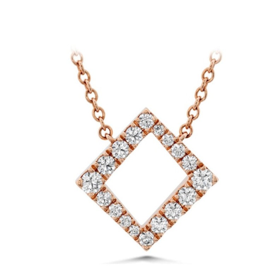 Jewelry Hearts on Fire Diamond Necklaces & Pendants | Hearts On Fire 18K Rose Gold Charmed Square Diamond Necklace