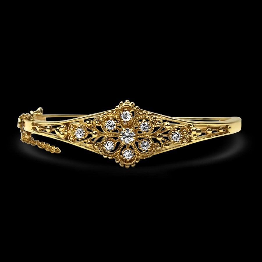 Estate PAGE Estate | Estate 14K Yellow Gold Ornate Diamond Bangle Bracelet