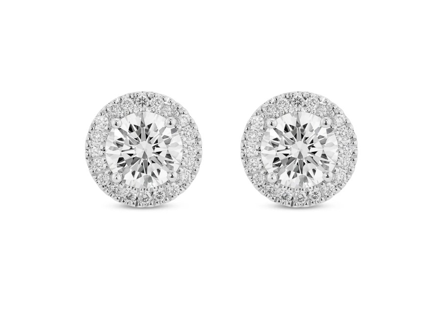 Jewelry Lightbox Stud Earrings | Lightbox Lab-Grown White Gold Halo Diamond Studs - 2Ctw