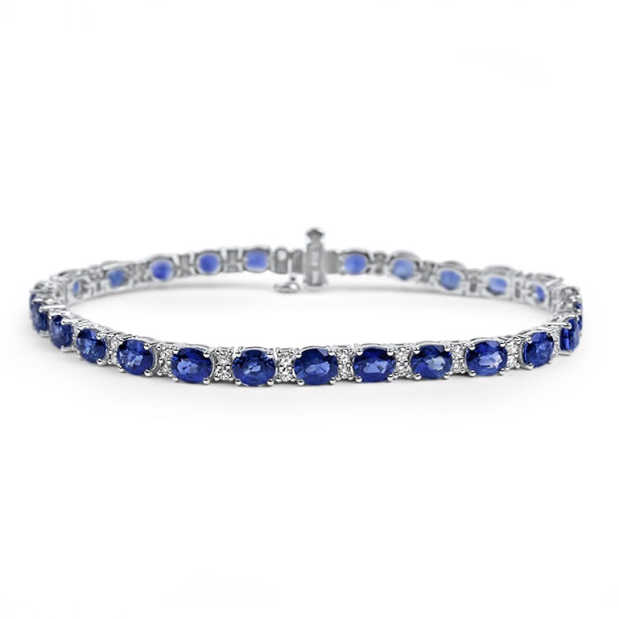 Jewelry Springer's Collection Tennis + Line Bracelets | Springer'S Collection 14K White Gold Ceylon Sapphire And Diamond Line