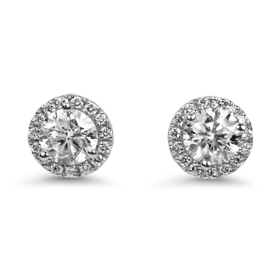 Jewelry David Weisz Diamond Earrings | David Weisz 18K White Gold Diamond Halo Stud Earrings