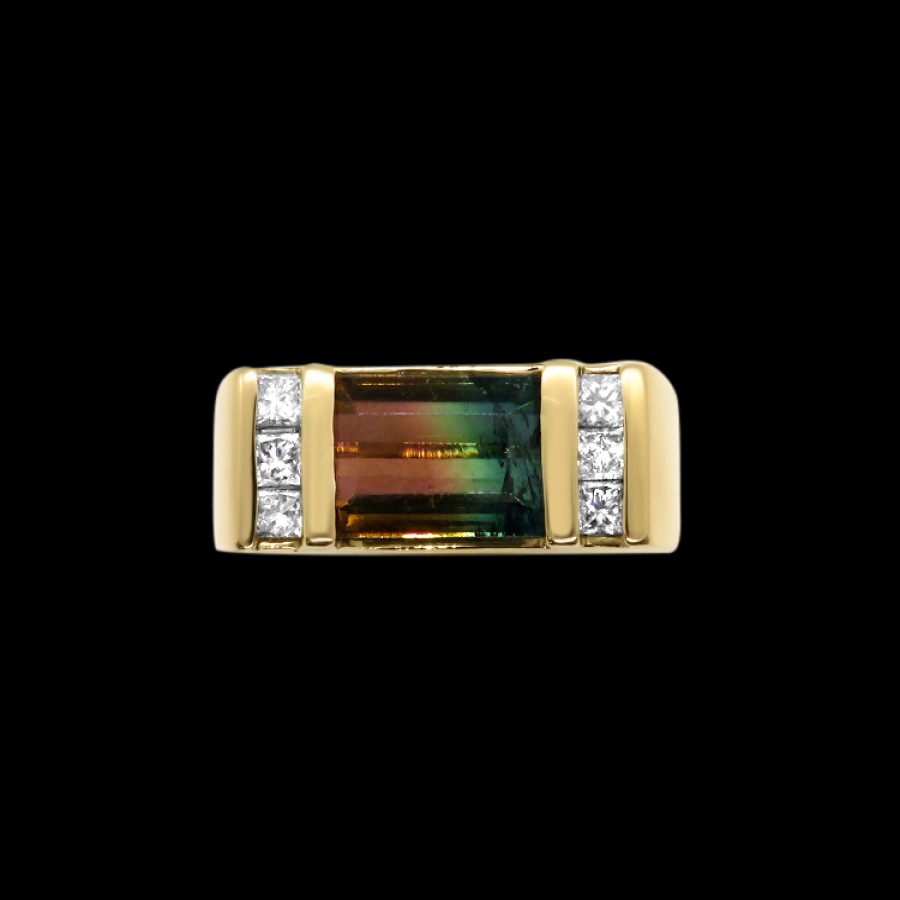 Estate PAGE Estate | Estate 14K Yellow Gold Bi-Color Tourmaline And Diamond Ring