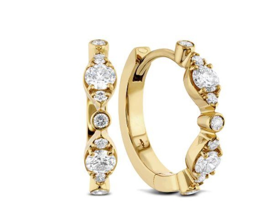 Jewelry Hearts on Fire Diamond Earrings | Hearts On Fire Yellow Gold Hof Bezel Regal Diamond Huggie