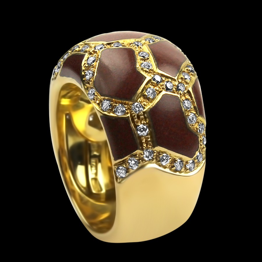 Estate Roberto Coin | Estate Roberto Coin 18K Yellow Gold Enamel & Diamond Ring