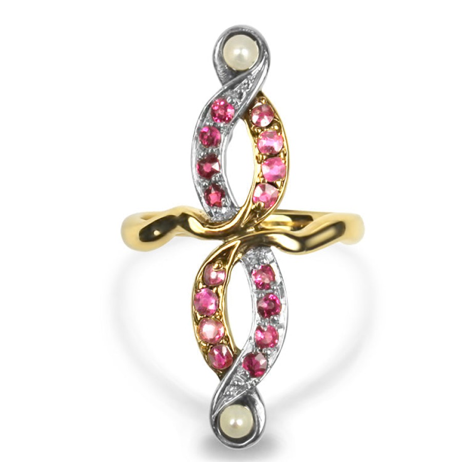 Estate PAGE Estate | Estate 14K Yellow Gold Figure 8 Ruby & Pearl Ring