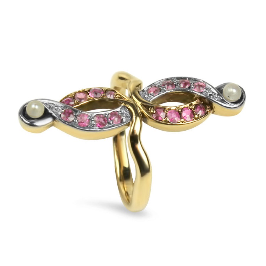 Estate PAGE Estate | Estate 14K Yellow Gold Figure 8 Ruby & Pearl Ring