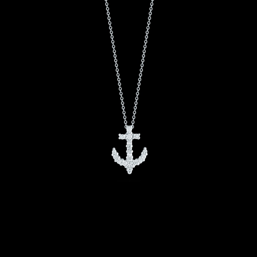 Jewelry Roberto Coin Diamond Necklaces & Pendants | Roberto Coin Tiny Treasures 18K White Gold Diamond Anchor Necklace