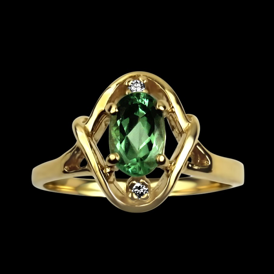 Estate PAGE Estate | Estate 14K Yellow Gold Mint Tourmaline & Diamond Ring