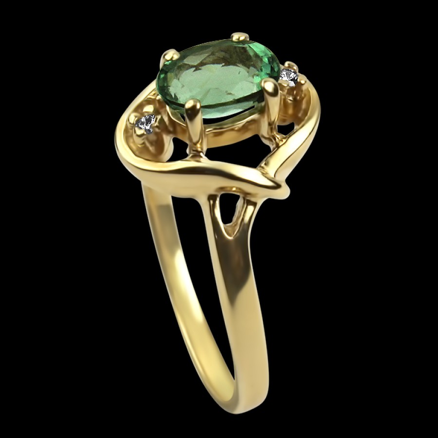 Estate PAGE Estate | Estate 14K Yellow Gold Mint Tourmaline & Diamond Ring