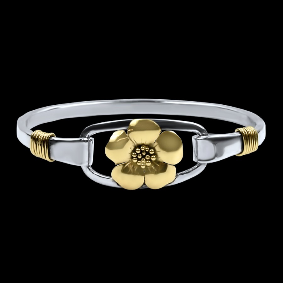 Estate PAGE Estate | Estate Sterling Silver & 14K Yellow Gold Floral Bangle Bracelet