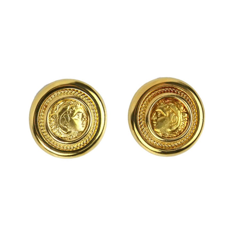 Estate PAGE Estate | Estate 18K Yellow Gold Round Roman Coin Design Earrings