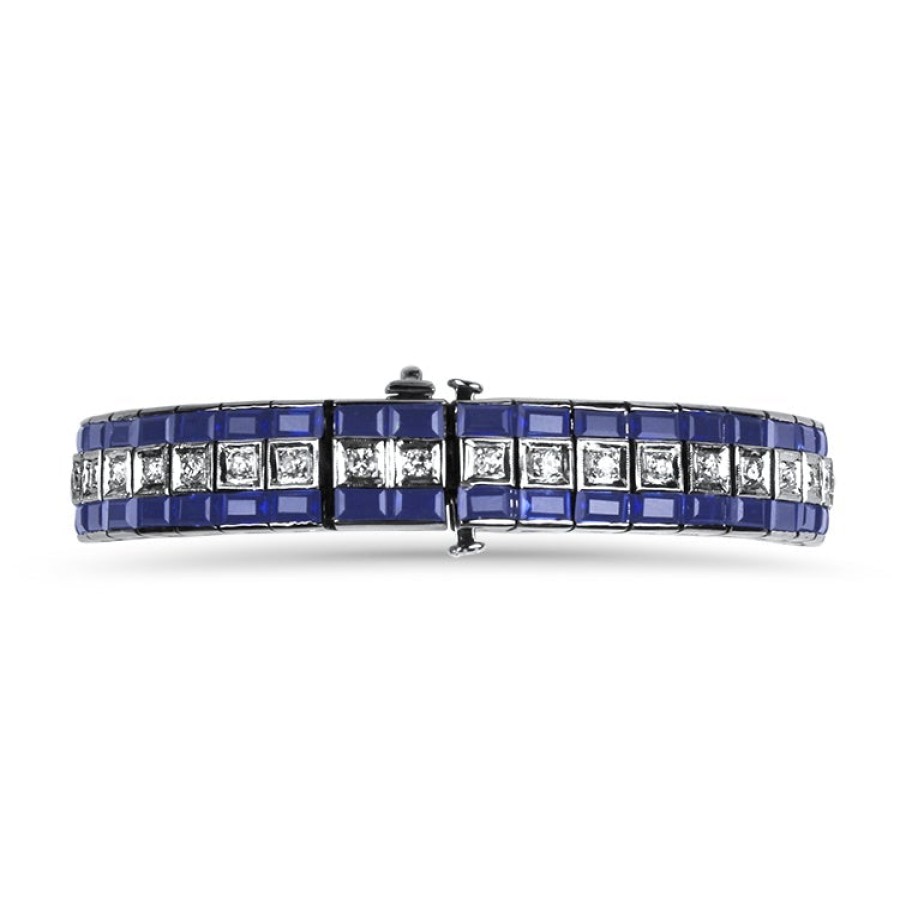 Estate PAGE Estate | Estate White Gold Synthetic Sapphire And Diamond Line Bracelet